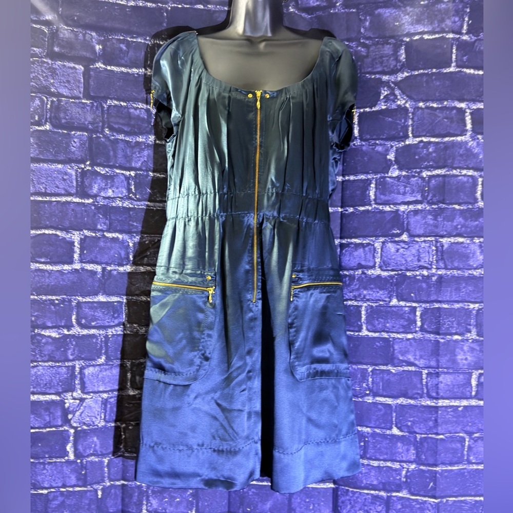 Phoebe Couture Royal Blue Dress with Gold Accents